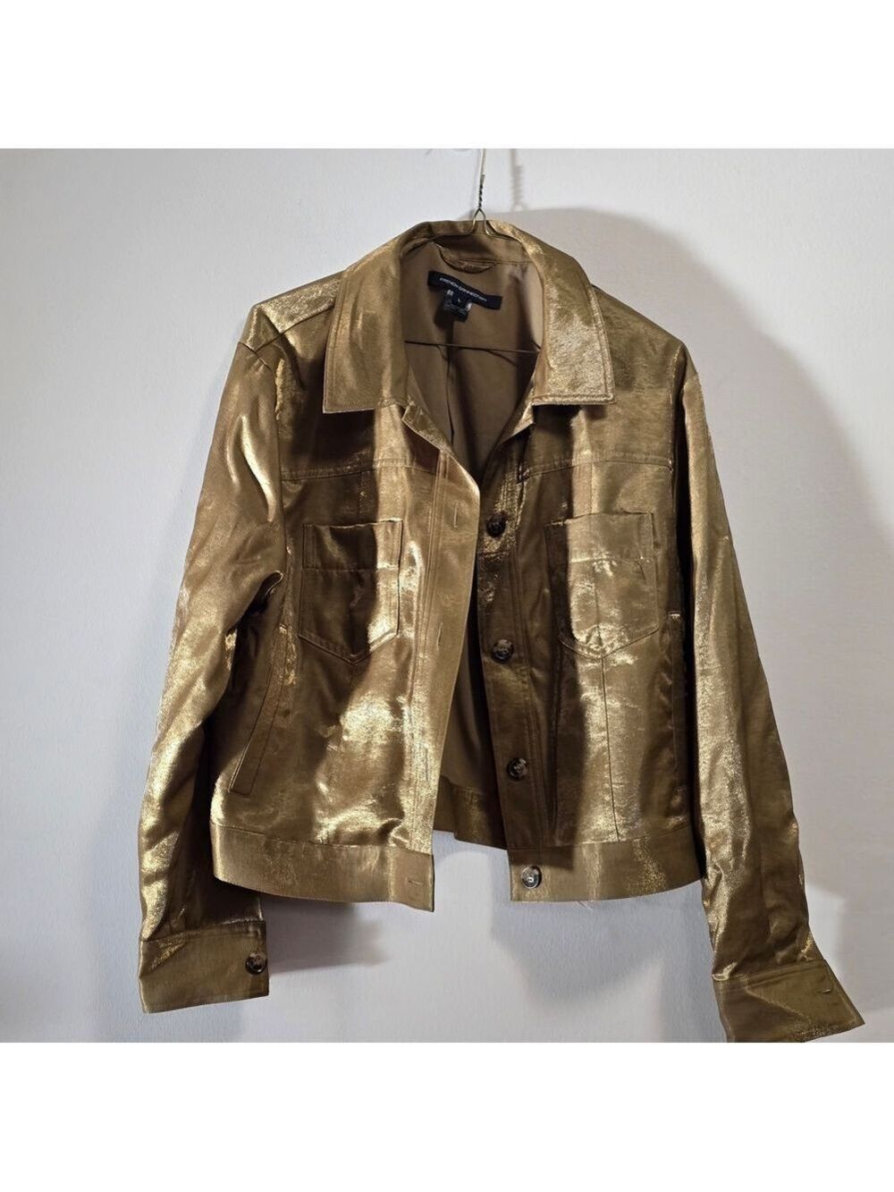 French Connection Metallic Gold Button-Front Jean Jacket - Picture 8 of 8